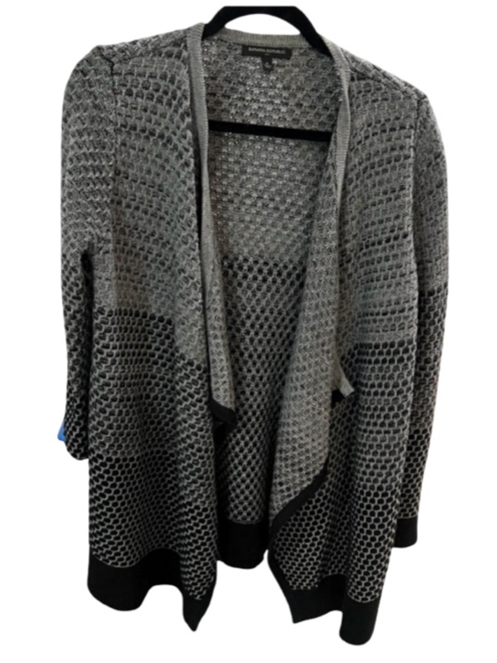 Banana Republic Factory Open-Front Gray Knit Cardigan with Black Trim